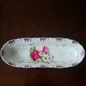 Vintage Floral Porcelain Serving Platter.